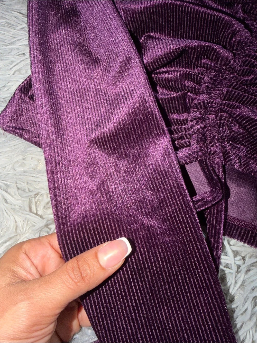 Lavender Moon Deep Purple Ruched Velvet Long-Sleeve Top
